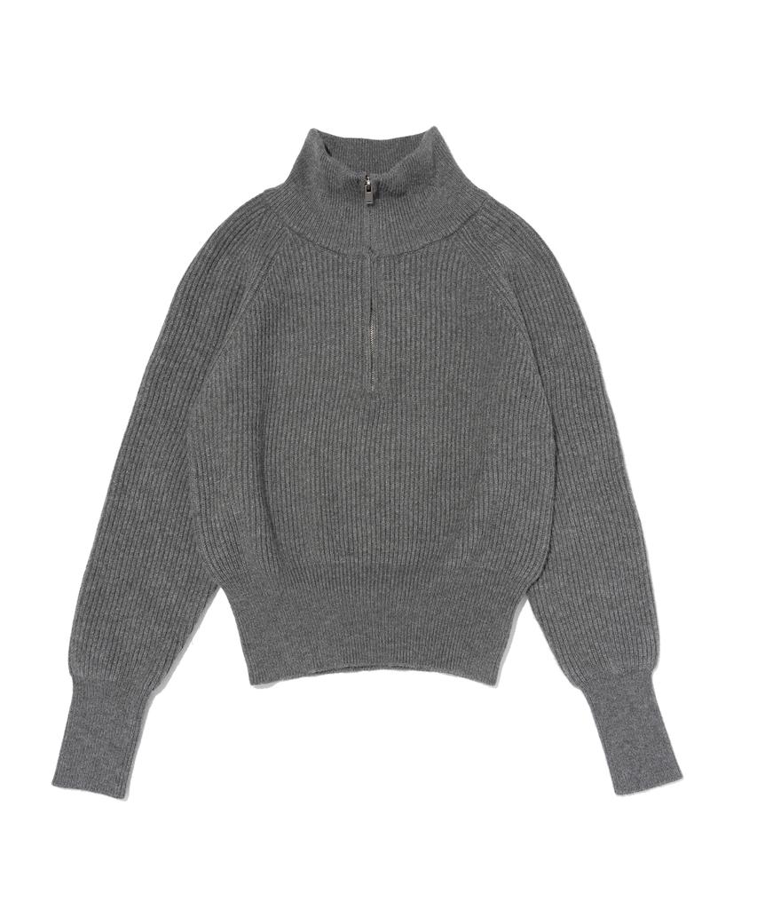 ROIDESROIS Raglan Half-Zip Collar Ribbed Knit (Charcoal)