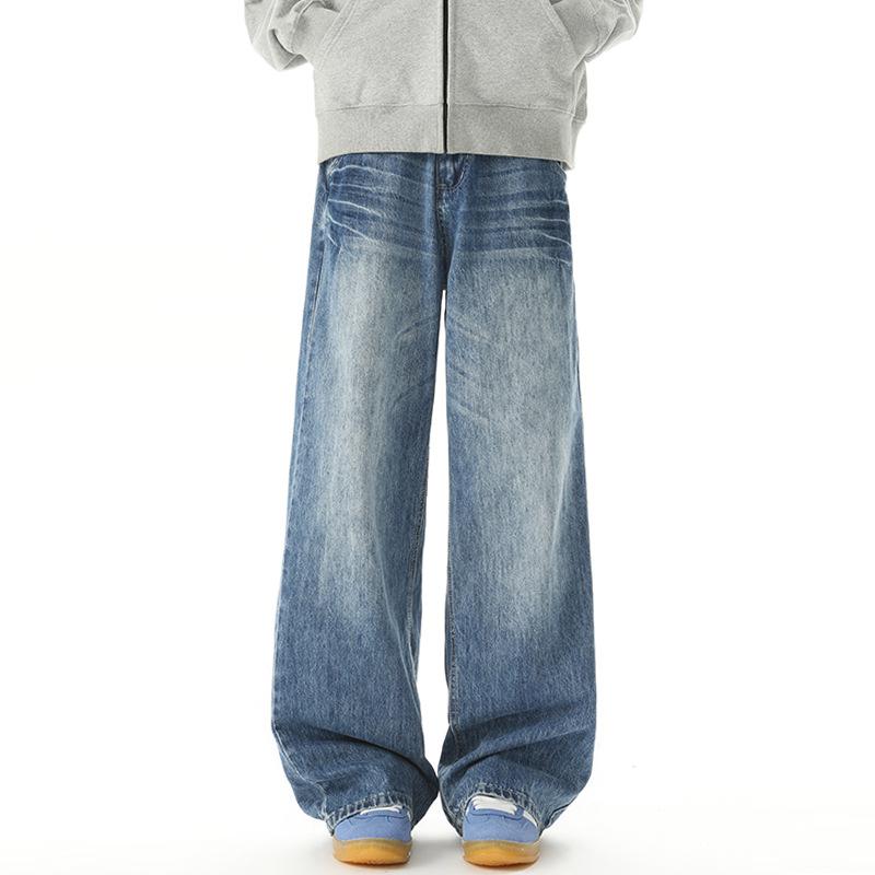 Loose Neutral Style Jeans Men and Women Design Street Mopping Cat Whisker Wide-leg Pants