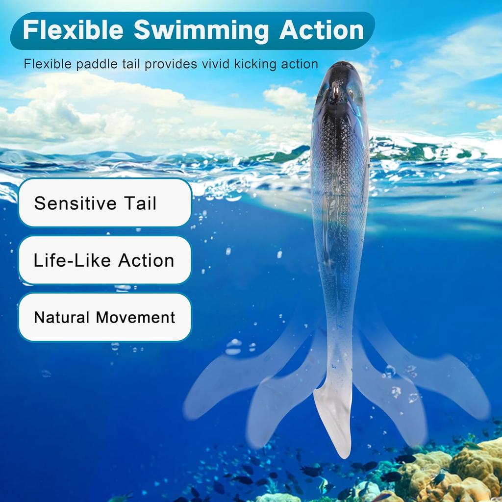 Soft Fishing Lures Pre-Rigged Swimbait Jig Head Paddle Tail Swim Baits Swim Shad Lures Soft Plastic Swimbait Bass Trout Walleye Sinking Baits Fishing