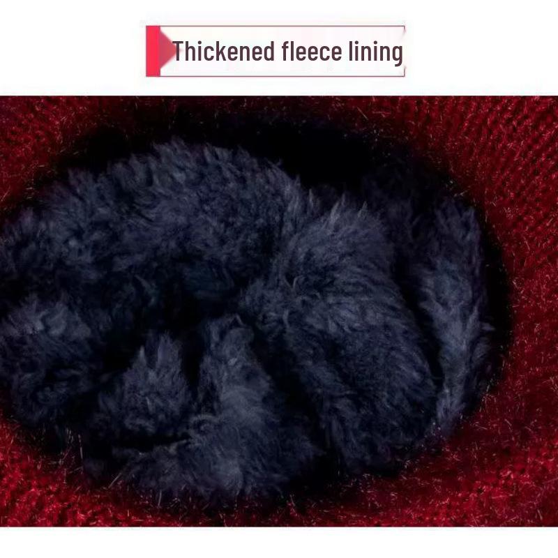 Dámská zimní vlněná čepice a šála: Hustý, Teplý, Odolný proti chladu pro střední věk a starší. Pletený design s plyšovou podšívkou.