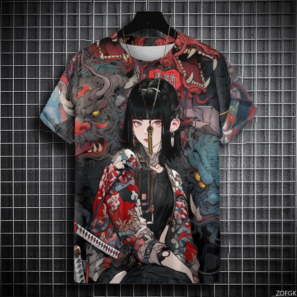 Summer Samurai Tattoo Graphic T-Shirts 3D Print Men's Short Sleeve T Shirt Hip Hop Oversized Y2K Harajuku Tees Tops Kid Clothing
