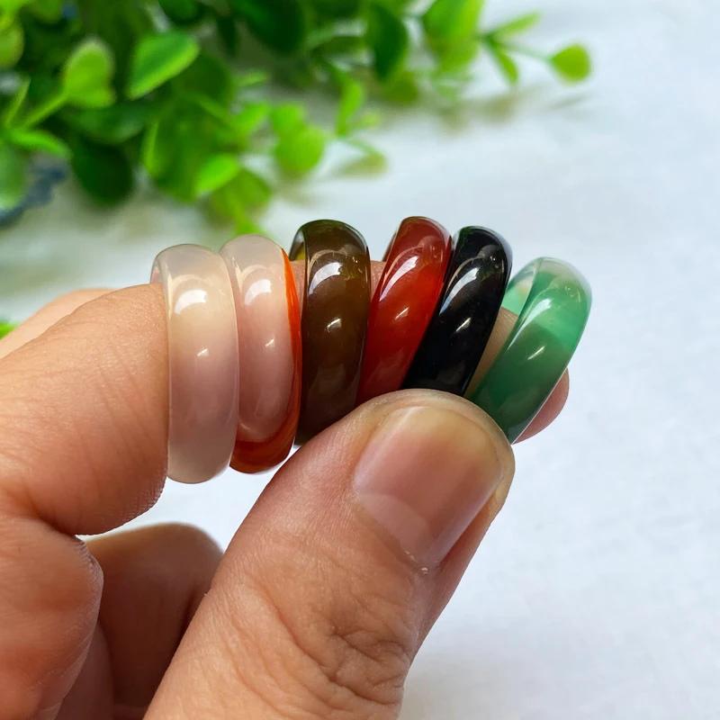 Girls  HipHop Party Wedding Agate Ring Vintage Colorful Round Natural Stone For Women Unisex Finger Rings Charms Jewelry