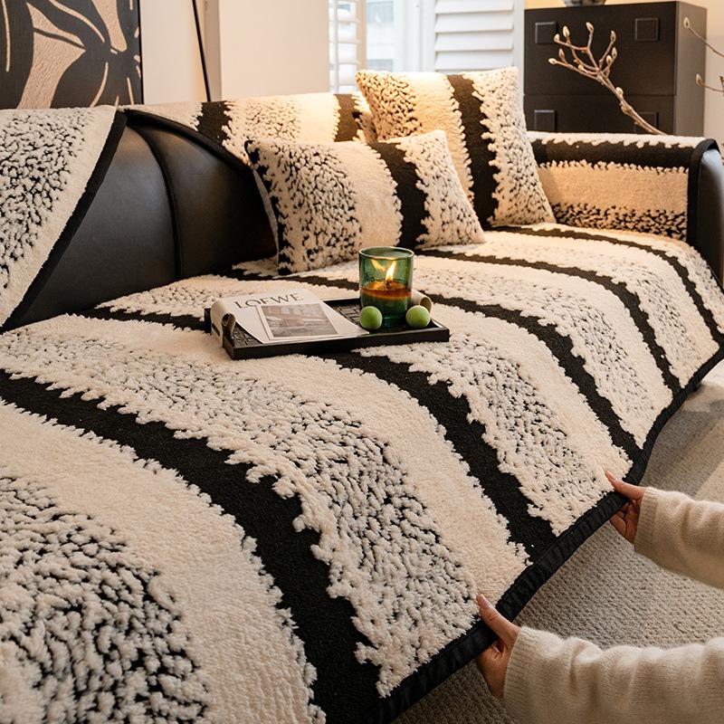 Shu Cotton Velvet Sofa Cushion Autumn And Winter Non-Slip And Dirt-Resistant Seat Cushion Cross-Border  Thickened Plush Leather Sofa Cover Cover Cloth