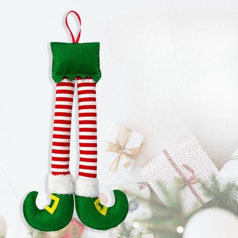 

Fireplace Party Decorations Christmas Stripes Red Elf Legs Tree Decorations Car Tail Decorations Holiday Atmosphere Props New 49x25CM зелёный
