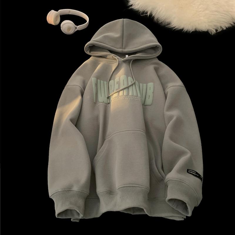 

Мужская толстовка с буквами в стиле ретро в американском стиле, осенне-зимняя бархатная тяжелая жесткая куртка с капюшоном XXXL зелёный