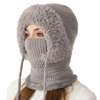 Winter Balaclavas Hat Scarf for Women Knsitted Hooded Caps Outdoor Warm Slouchy Warm Skiing Hat Outdoor Ear Protection Beanies