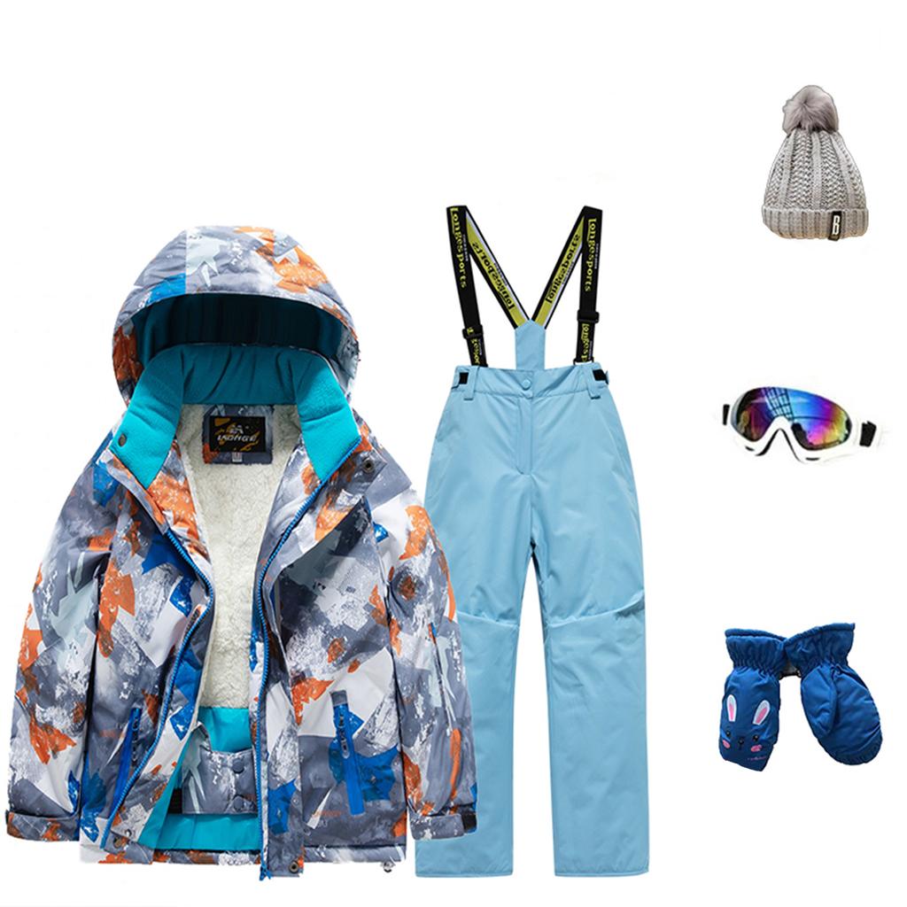 Children's Fashion Skiwear Set Boys' And Girls' Thickened Waterproof Thermal Ski Suit Five-Piece Outfit With Jacket And Trousers