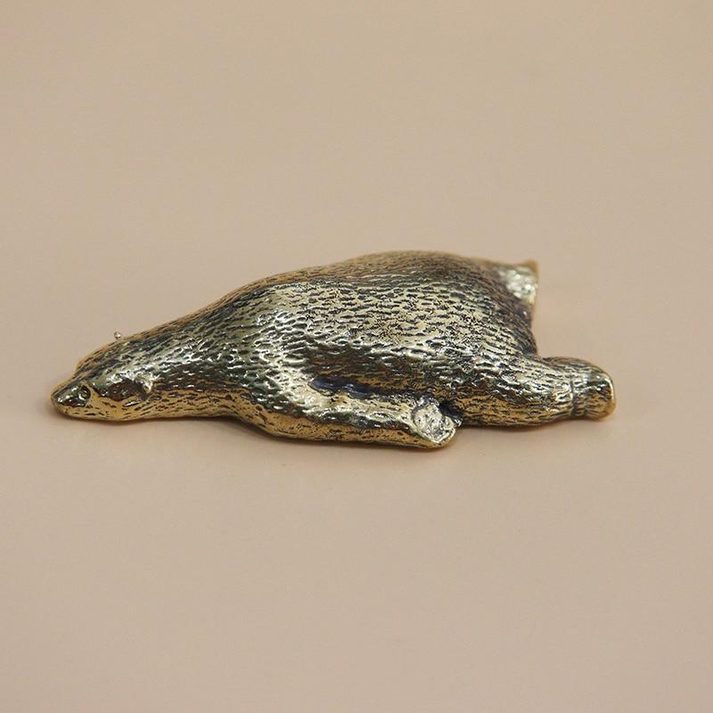 Vintage Pure Bronze Polar Bear Statue Ornament Copper Sleeping Animal Cute Lying Bear Figures Miniatures Desk Crafts Decoration