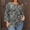 Women's Fashion Casual Print Round Neck 3/4 Sleeve T-Shirt Top