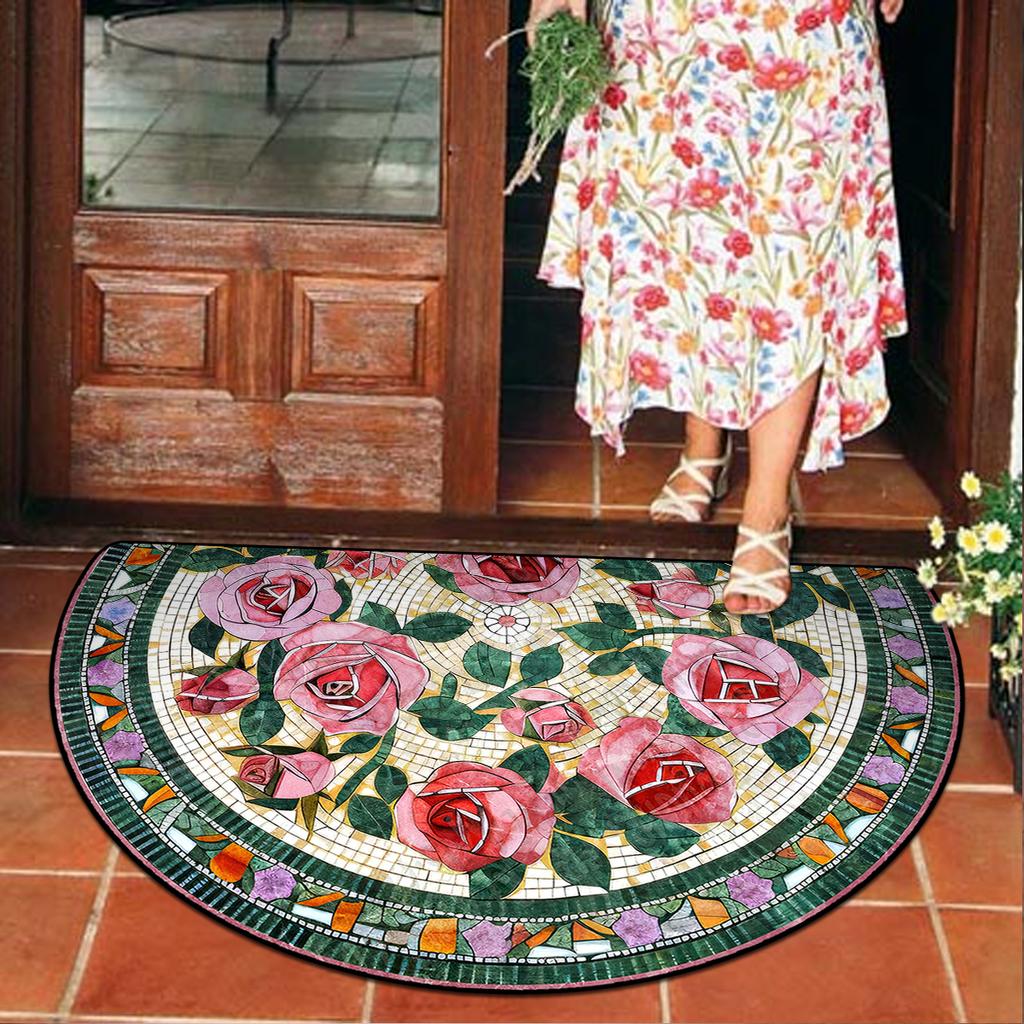 Door Mat Courtyard Flower Carpet Entrance Doormat Semi-circular Outdoor Entry Floor Mats Garden Decoration Rug