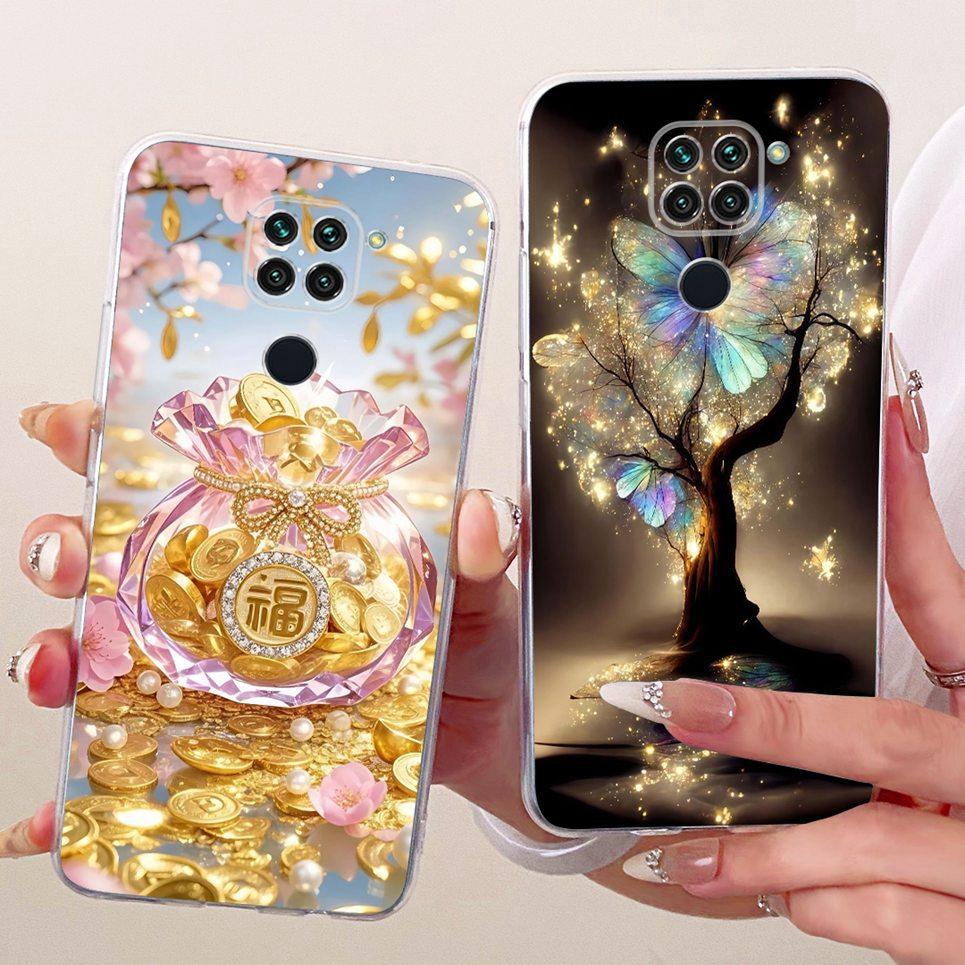 Měkký průhledný silikonový obal pro Xiaomi Redmi Note 9 9S Note 9 Pro Kryt na telefon Vzor kreslená kočka drak květina motýl