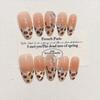 10 Pcs Autumn Winter Handmade Cat Eye Leopard Rhinestone Almond Acrylic Press On Nails Full Cover False Nail Tips