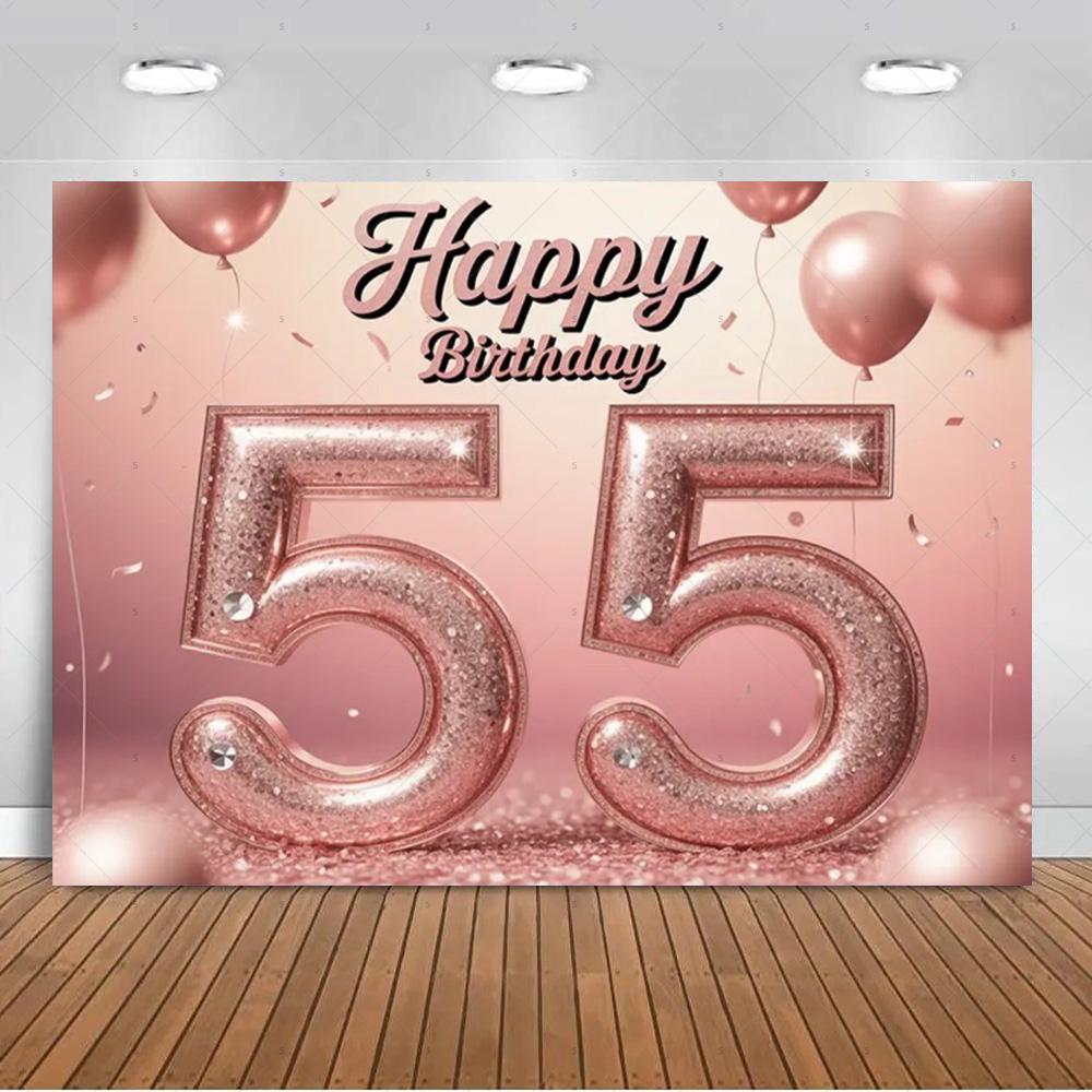 Sfondo per 55° Compleanno Forniture Palloncini Nero Oro 55 Anni Sfondo Decorazione Festa Scintillante Oggetti di Scena per Servizio Fotografico