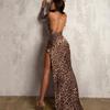 Transition Sexy Leopard Print Print Chain Sling Backless High Slit Sleeveless Dress High Waist Street Vacation Skirts