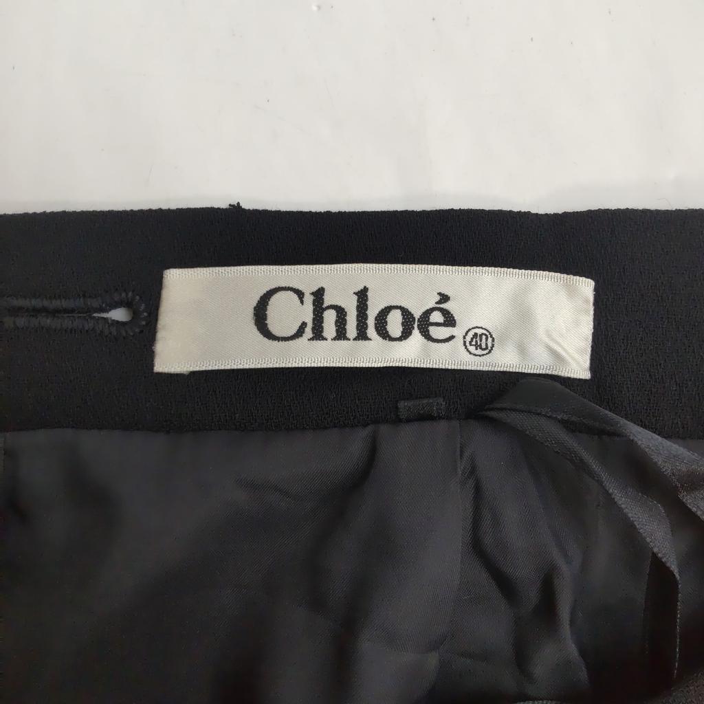 80s-90s Vintage Chloe long skirt 40 L approx black wool 100%(USED)