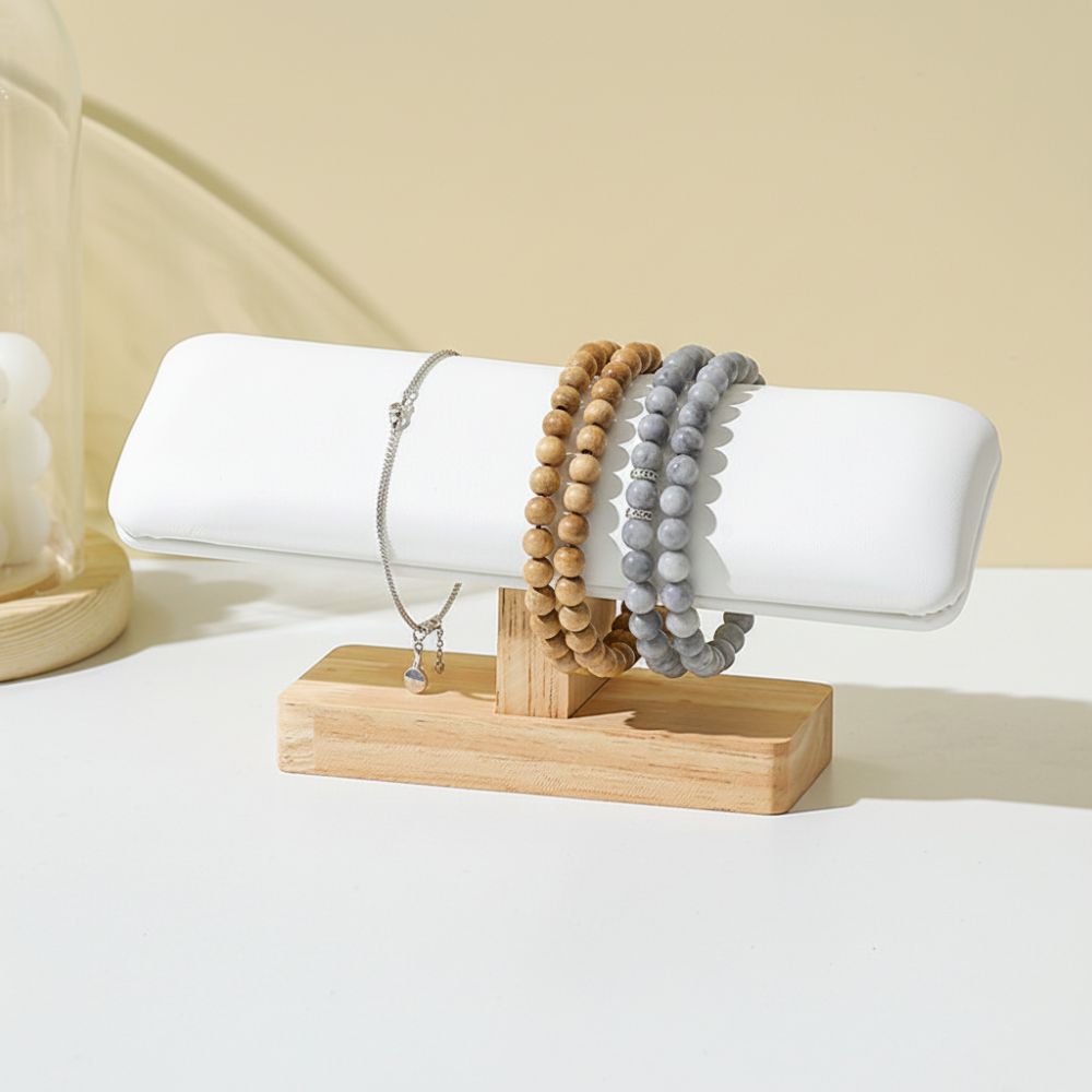 Solid Wood Bracelet Display Stand PU Leather Single Layer Watch Storage Rack Desktop Jewelry Display Stand Home