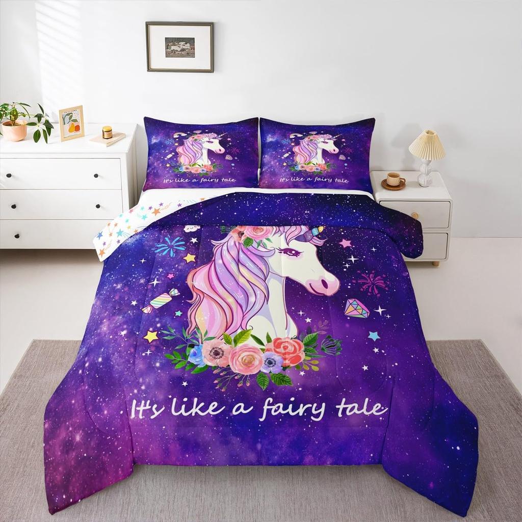 Butterfly Dream Catcher Comforter Set for Kids Teens Girls, Mandala Feather Bedding Down Comforter Twin Size, Bohemian Duvet Insert, Galaxy