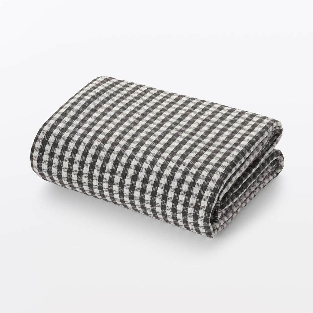 MUJI Indian Cotton Tablecloth Gingham Check X Charcoal Gray 300 X 150cm 76199779 Yarn-Dyed / Off-White / Approx.