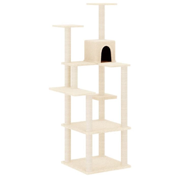 171636 vidaXL Cat Tree with Sisal Scratching Posts Cream 153 Cm