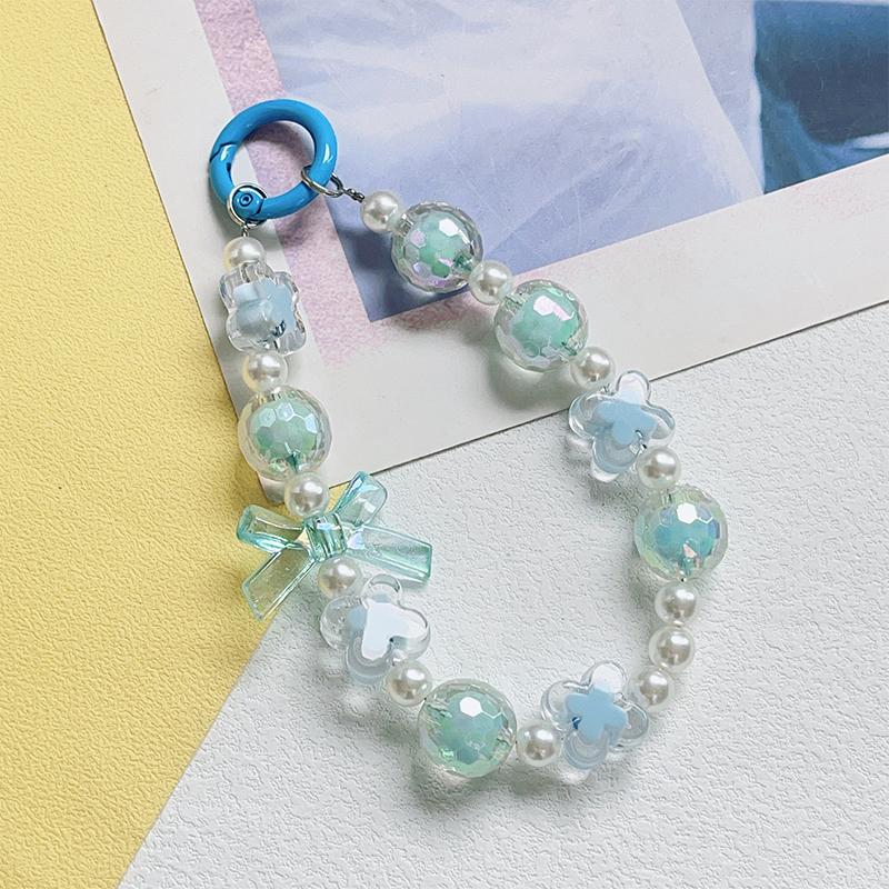 Creative  Beaded Bow Chain Pendant Decoration Keychain Mobile Phone Anti Loss Chain Bag Ornaments Car Accessories Gift