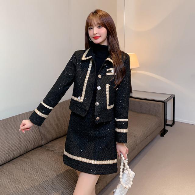 Elegant French Retro Tweed Skirt Suit - Spring/Autumn Fashionable Two-Piece Set