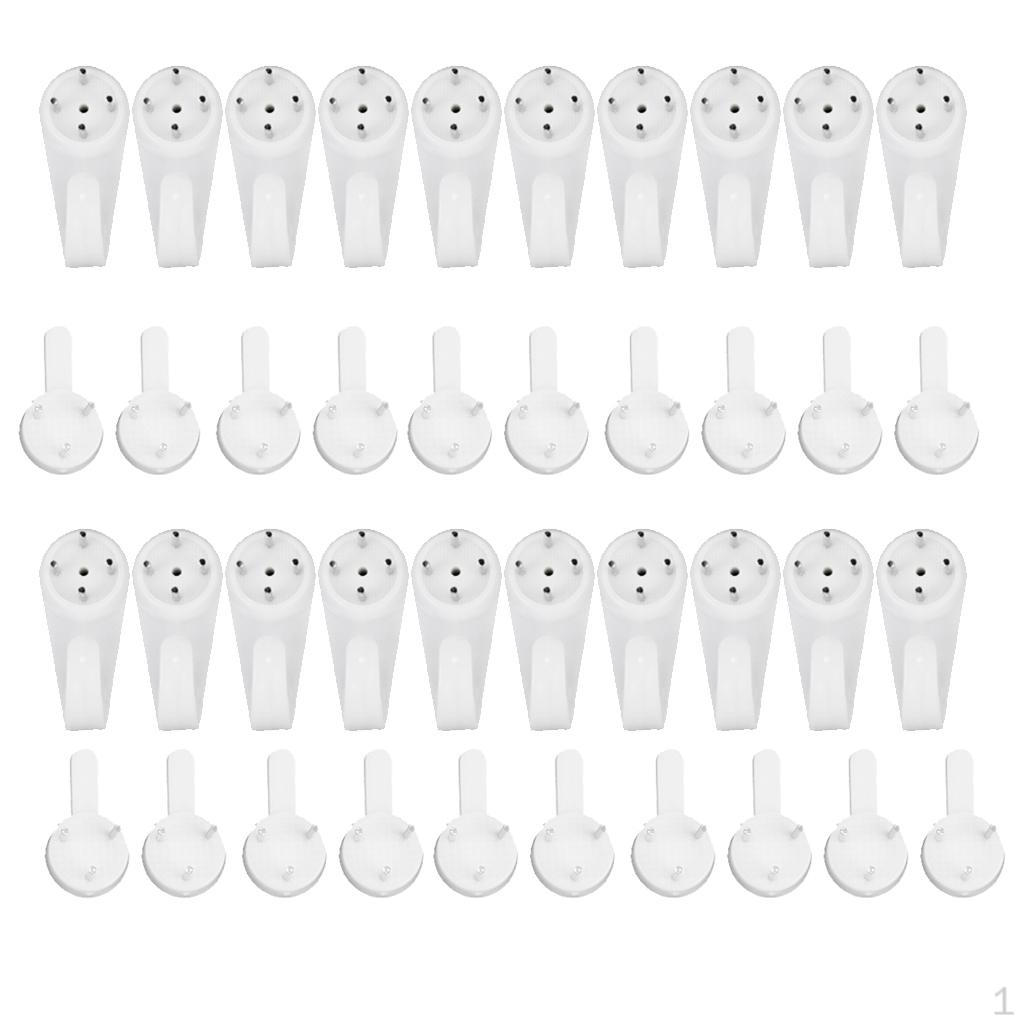 Pack of 40 Plastic Hard Hooks Photos Mirror Hanging Hangers