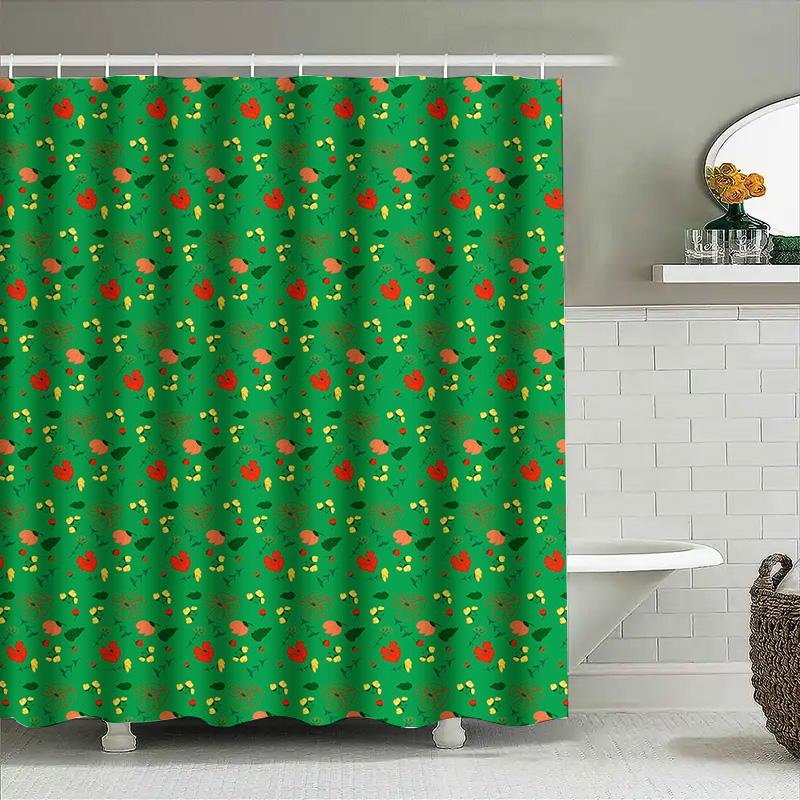 Green Pattern Shower Curtain, Bathroom Decor, Waterproof Fabric, Flower Print, Home Accessories Custom Size Available