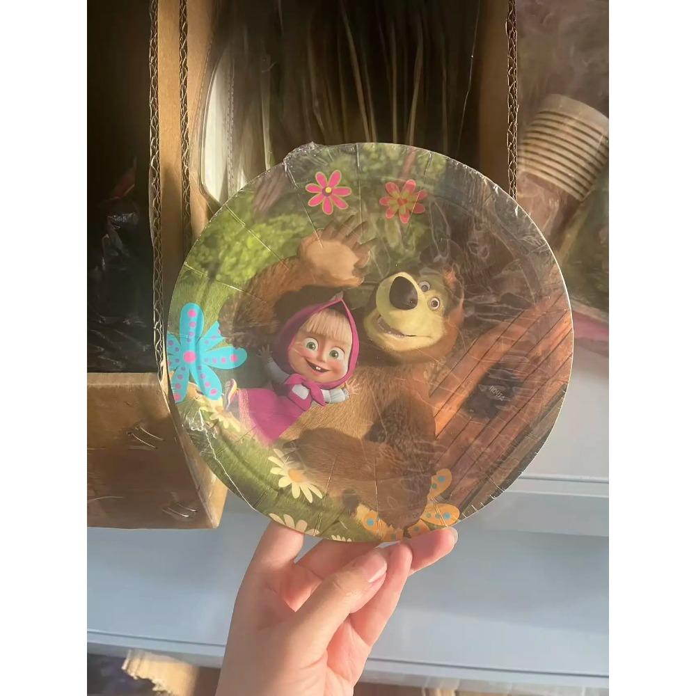 Dívka a medvěd Narozeninová sada Party dekorace Narozeninové talíře Ubrus Ubrousky Dárková taška Oslava pro miminko Party drobnosti Potřeby