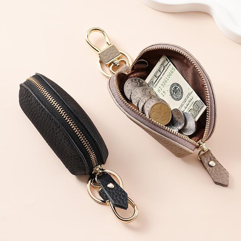 Mehrzweck-Mini-Tasche aus genarbtem Leder, Reißverschluss-Schlüsselhalter mit Clip, Organizer für Autoschlüssel, Münzen, Ohrhörer & Kleines Zubehör
