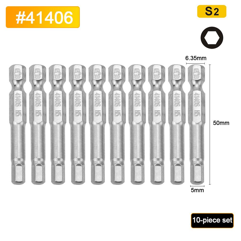 BESTIR 10pcs Hexagon Screwdriver Bit Set 1.5mm-6mm Alloy Steel Single Head Magnetic 1/4" Hex Shank Pneumatic Hexagon Batch Head