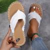 Summer Women's Plus Size Fleece Lined Flat Hemp Rope Flip Flops Comfortable Flat Canvas Slippers