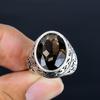 Vintage Men's 925 Sterling Silver Ring with Large Oval Smoky Quartz Gemstone Retro Filigree Carved Punk Style Jewelry