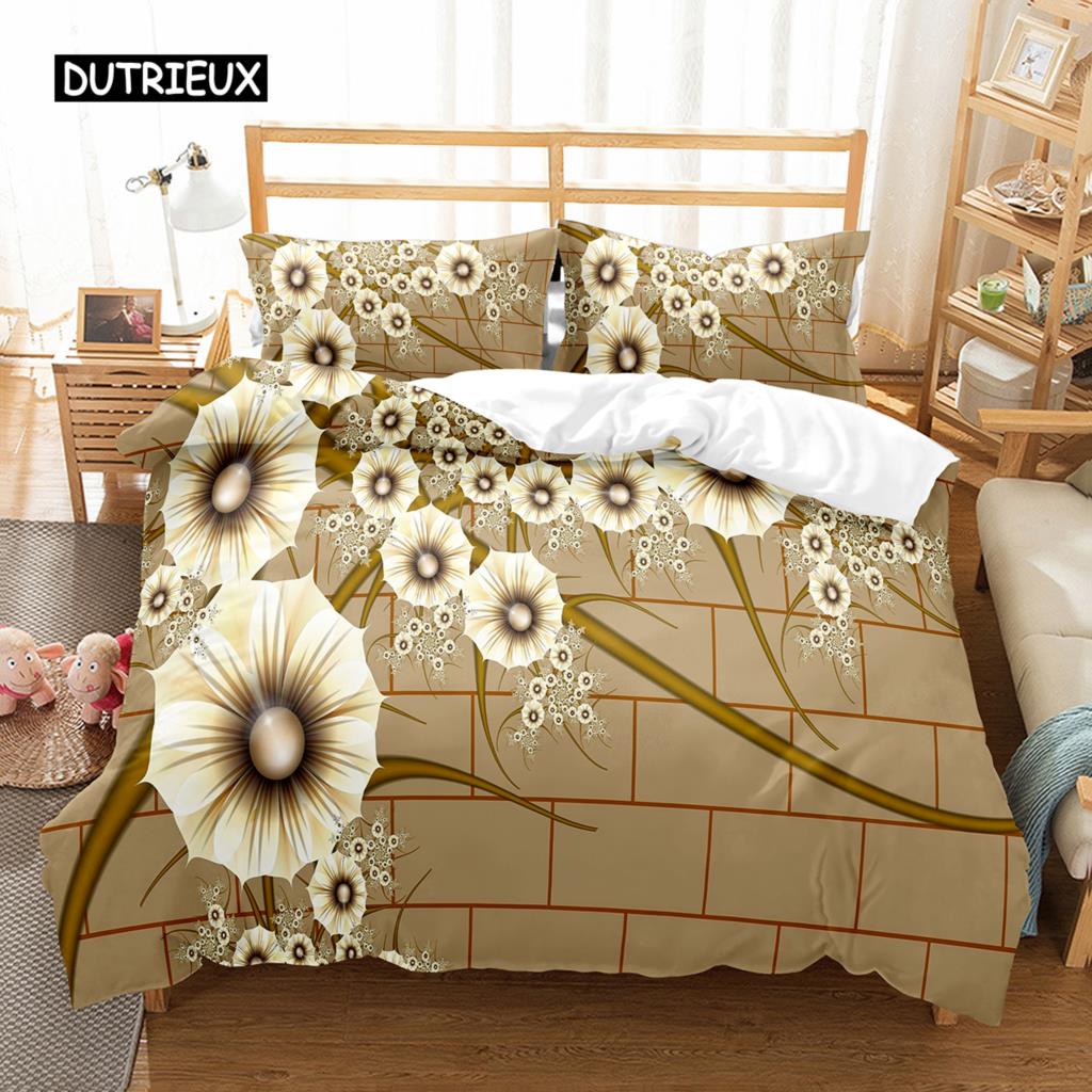 Luksuriøst blomstermønster dynetrekk enkelt twin king queen size geometrisk sengetøysett mikrofiber dynetrekk til jenter tenåringer voksenrom