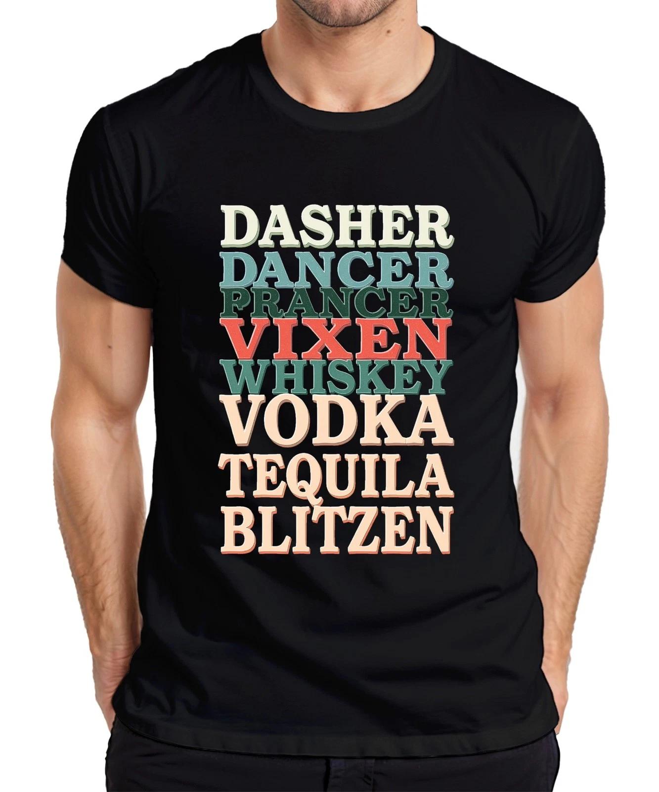 Dasher Dancer Prancer Vixen Whiskey Weihnachtsparty Lustig Retro Herren T-Shirt XXL