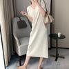 Summer Thin Cool Long Dress V-Neck Loose Slimming Straight Short Sleeve Knit Dress