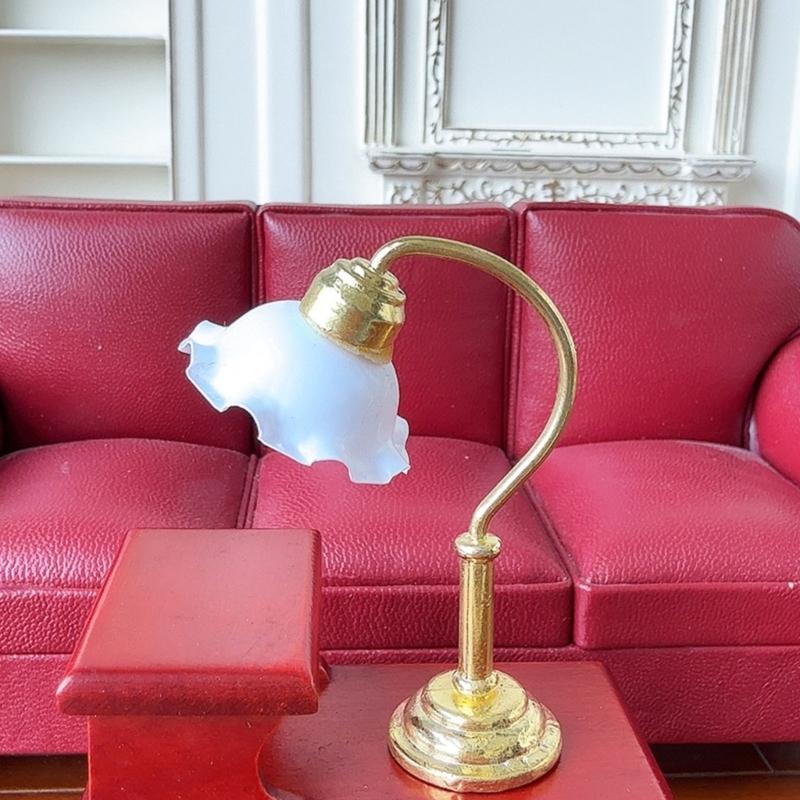 Bedroom White Table Lamp Miniature Furniture Model Doll Houses Accessory Realistic Lighting Toy Playset 1:12