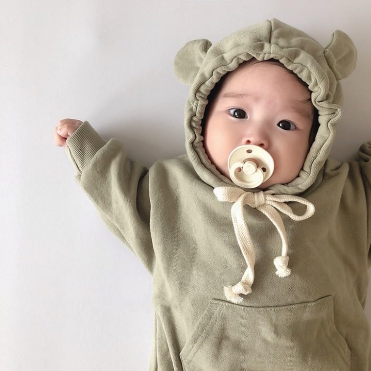 Cuddly Bear Ear Dull Casual Fashionable Babies [Key Shop] (80, Green) Romper, Green, Brown, Cute, Cotton, Newborn, Baby, Kids, Wear, Wear, Spring,