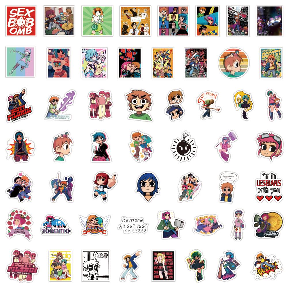 10/50pcs Cute Scott Pilgrim Stickers Aesthetic Graffiti Stickers for DIY Luggage Laptop Skateboard Bicycle Stickers
