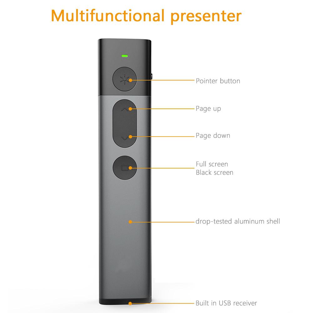 Telecomando per presentazioni wireless con luce verde e ricevitore integrato per aule, sale conferenze, sale riunioni