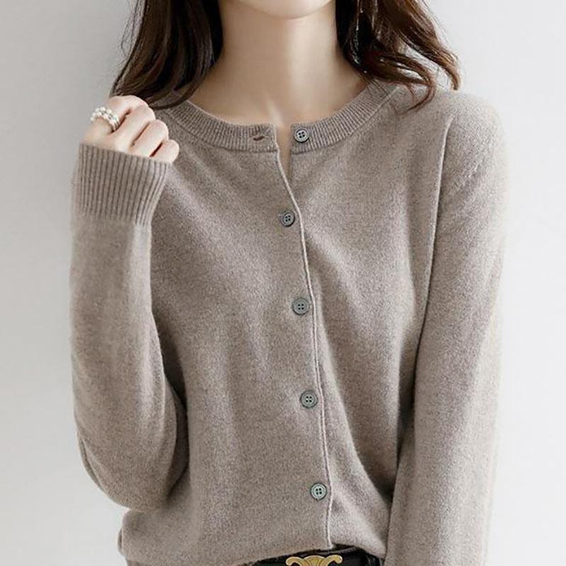 

Весна Осень Женские Длинные Рукава Топ Кардиганы Свитер O-образный вырез Вязаные Кашемировые Кардиганы Однотонные Однобортные Женские Свитера L верблюд