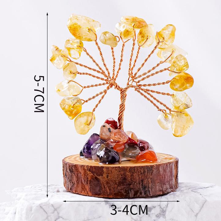 Natural Crystal Chips Tree Handmade With Copper Wire Wood Stump Base Money Tree Of Life Ornament Home Office Decor