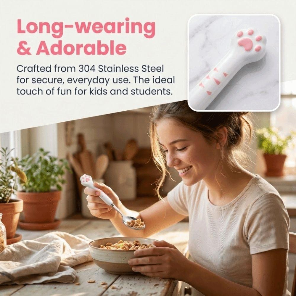 Cute Cat Paw Cutlery Set Reusable Fork Spoon Set Meal Accessories Boxed Tableware Outdoor Camping