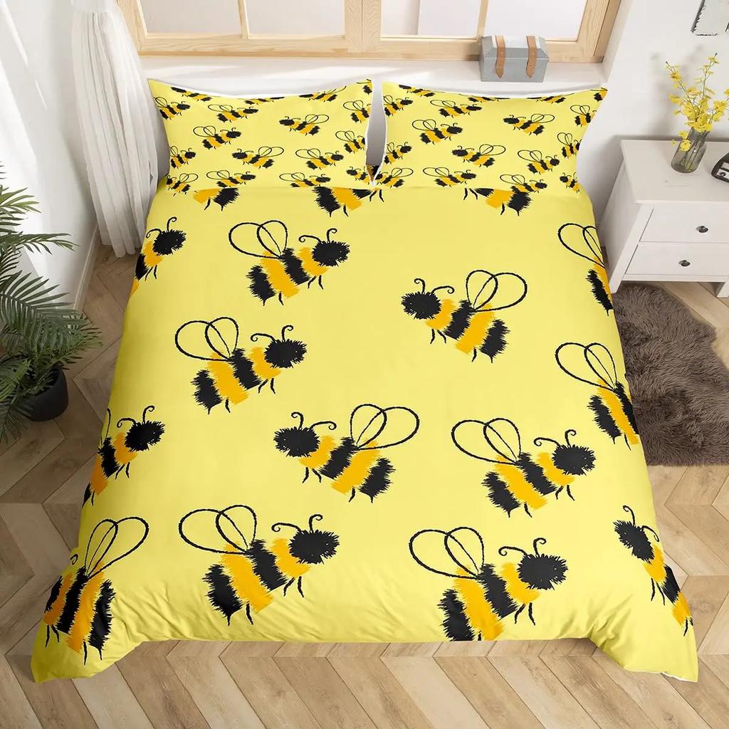 Bee And Butterfly Duvet Cover SetSpring Floral Bedding Sets For Boys GirlsColorful Flowers Country Style Comforter Cover Queen