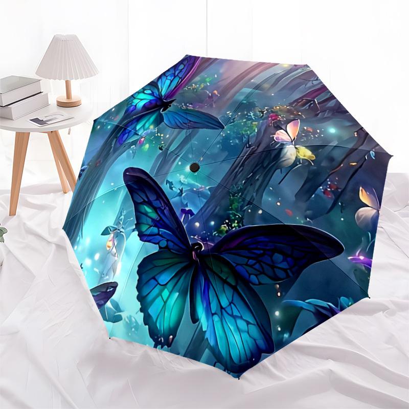 1pc Enchanted Forest Butterflies Umbrella with Plastic Handle,Suitable for All Seasons Home Travel Outdoor UmbrellaDD159