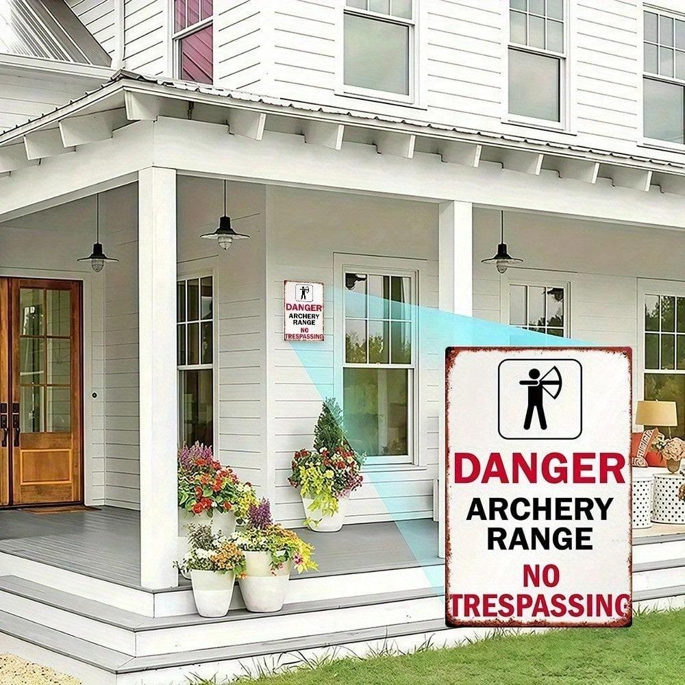 Vintage Archery Danger Sign, 8x12 Inch Iron Plaque, Humorous 2D Wall Decor Gift