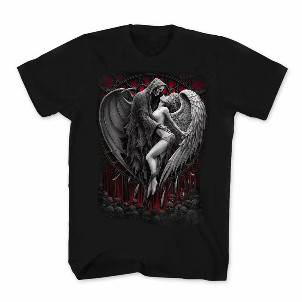 Cool Design Punk Rock Goth Skull Death Wings Grim Reaper T-Shirt Summer Cotton Short Sleeve O-Neck Mens T Shirt New S-3XL