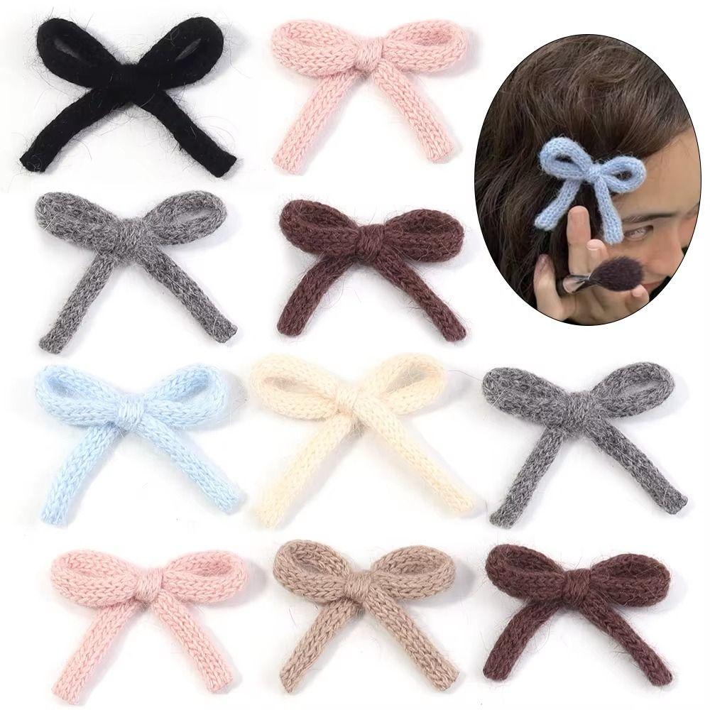 6pcs/lot New 5X7cm Knitted Bows Candy-colored Handmade Cotton Bowknot Bow Hair Clip for DIY Clothing Shoes Hats Accessories