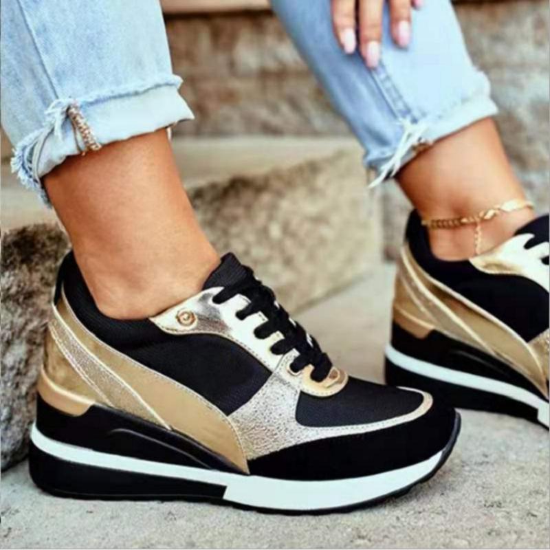 New Autumn and Winter Round Toe Flat Bottom Inner Heighten Casual Walking Shoes Cross Lace Fashion Women's Vulcanized Shoes