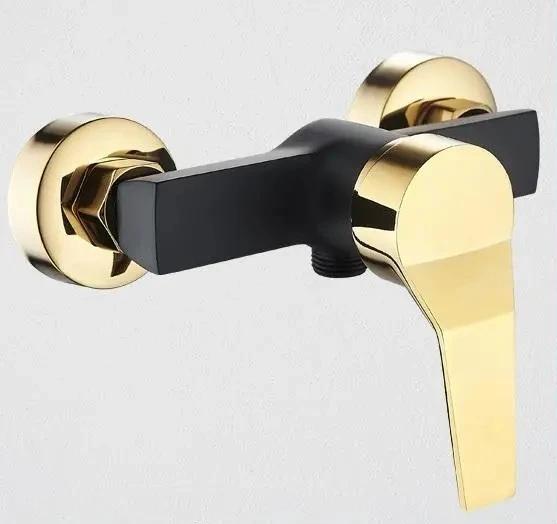 

Wall Mounted Bathroom Mixer Faucet Single Handle Cold and Hot Water Tap Shower Faucets BlackGold Bathroom Showerhead Set