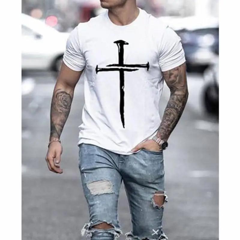 Unisexs Tshirt 3D Cross Graphic Oneck Vintage Casual Tops Printed Unisex Clothing Ropa Hombre Short Sleeve Oversized T Shirts Tees